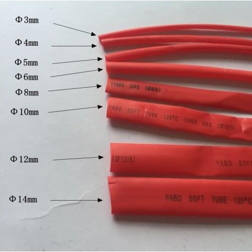 2meters heat shrinkable tube specification model electrical insulation sleeve red black yellow white 3mm ~ 14