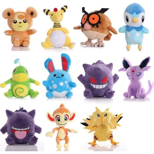 TOMY Pokemon Teddiursa Ampharos Hoothoot Piplup Politoed Azumarill Gengar Espeon Chimchar Zapdos Plush Toys Dolls Gifts for Kids
