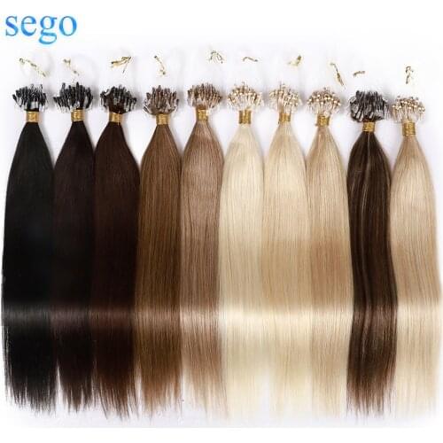 SEGO 1g/Strand Micro Loop Hair Extensions Remy Hair Micro Bead Hair Extension Cold Fusion Stick Tipped Fish Line Hair Piece