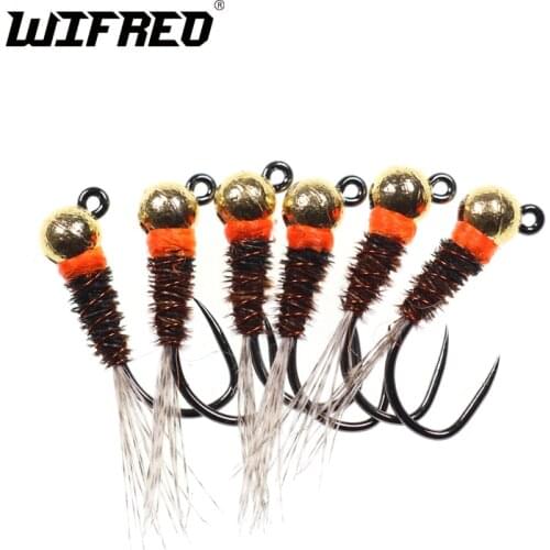 Wifreo 6PCS #12 #14 #16 Jig Head Perdigon Nymphs Orange Collar Euro Nymph Trout Grayling Whitefish All Freshwater Fishing Lures