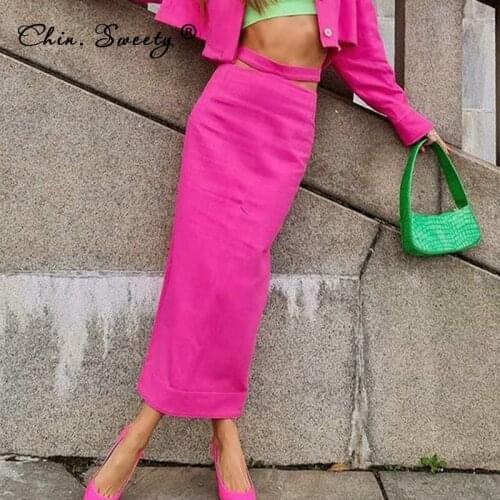 Womens Solid Slim Hip Package Midi Skirts 2021 Autumn New Hollow Out Back Split All-match Skirt Ladies Sexy Fashion Clothes