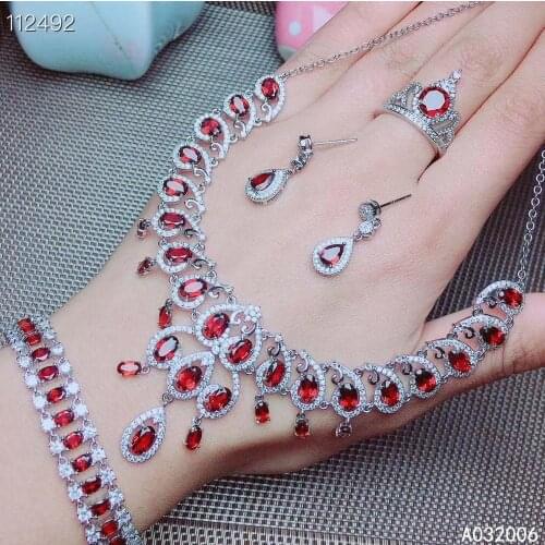 KJJEAXCMY fine jewelry 925 sterling silver natural garnet earrings ring pendant bracelet popular ladies suit support testing