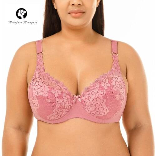 Plus Size Bras for Women Flora Lace Push Up Full Figure Contour Underwear Lingerie BH Push Up Bralette Large Big Breast Brassier