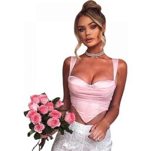 Women Summer Top Sexy Folds Exposed Umbilical Short Outer Wear Camisole Women Corset