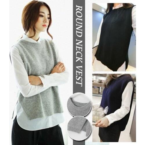 Woman Sweater Knitted Vest Elegant Back Slit Romantic Chic Autumn Winter Knitting Back Split Sweater Pullovers Tops