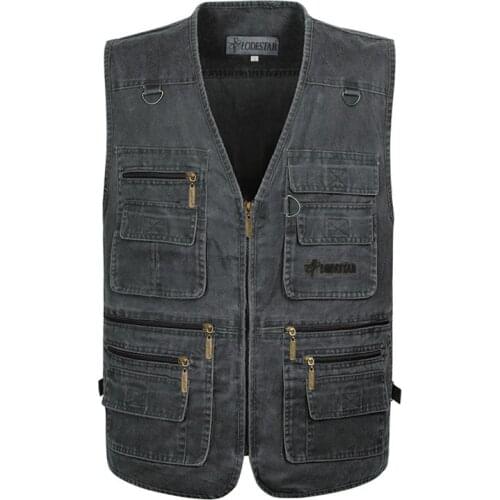 New Male Casual Vest Summer Big Size Cotton Sleeveless Vest Many Pockets Men Photograph Waistcoat fishing Jeans Jacket