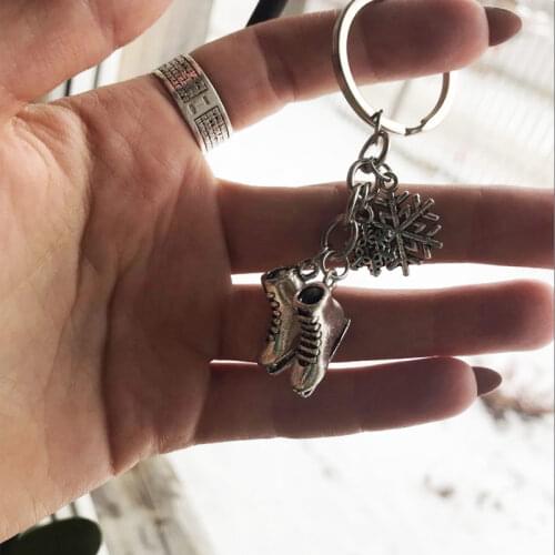 1pc Antique Silver Color Ice Skates Snowflake Pendant Key Ring Skating Key Chain Keychain Jewelry For Winter Gift Wholesale