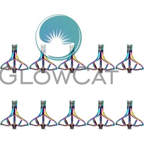 10x C685 Rainbow Colors Whale Tail Beads Cage Jewelry Making Perfume Essential Oil Diffuser Pearl Cage Locket Pendant