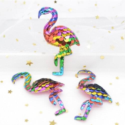 16Pcs 72mm Glitter Rainbow Flamingo Appliques with Sequins Embroider Patches for Clothes Hat Sewing Supplies Hair Clip Decor G54