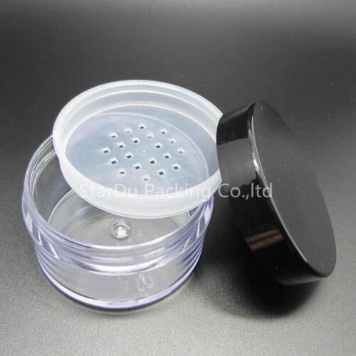 20pcs loose powder jar 20ml, empty loose powder Jar with sifter and puff , Cosmetic Bottle With Black Lids