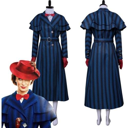 2018 Mary Cosplay Poppins Returns Costume Dress Coat For Adult Women Halloween Carnival Costumes Dress