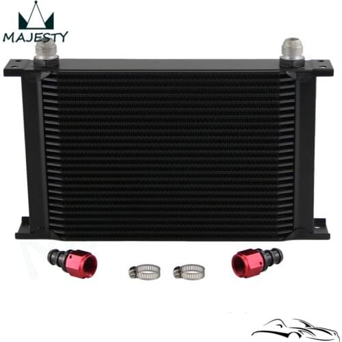 25 Row AN10 Universal Aluminum Engine Transmission 248mm Oil Cooler British Type w/ Fittings Kit Black
