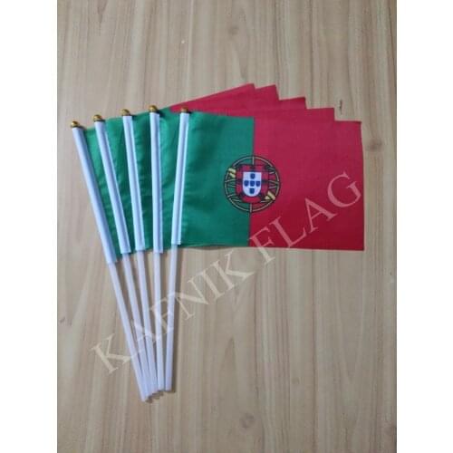 KAFNIK,5pcs 14 * 21cm A plastic Stick Handing Flag World National Flag Portugal hand flags Free Shipping
