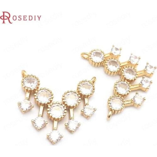 40675)6PCS 24K Champagne Gold Color Brass and Zircon 2 Holes Curve Connect Charms Pendants Jewelry Making Supplies Findings
