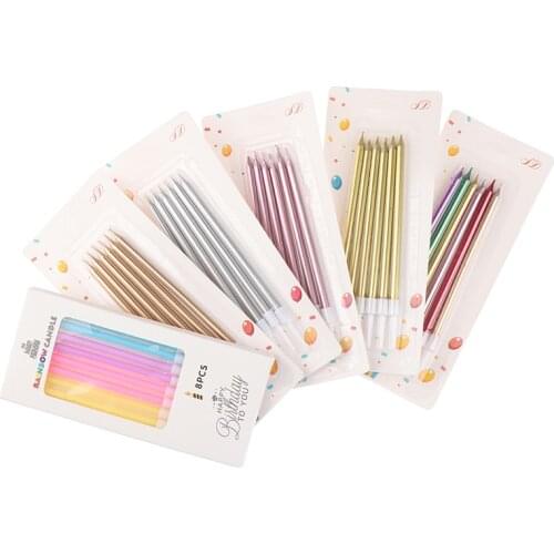 6PCS golden long pencil cake candle safe flames kids birthday party wedding