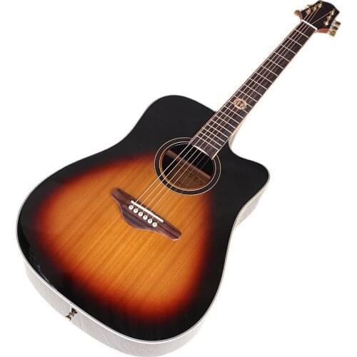 Solid spruce woop top 41 inch acoustic guitar high gloss 6 string folk guitar cutaway design sunburst color