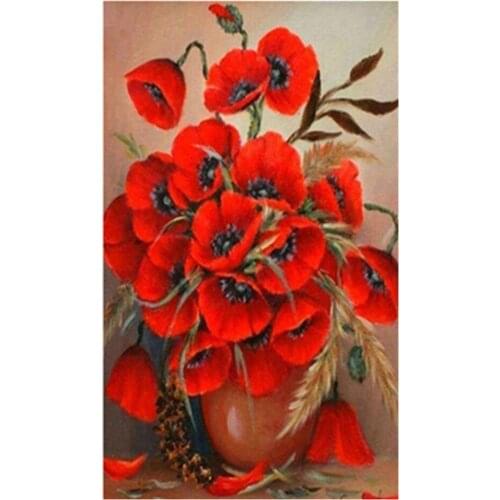 Red Flowers Special Shaped Diamond Painting For Home Decoration 11.8x7.8inch