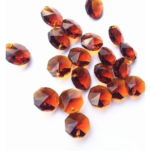 Free Shipping 100pcs/lot 14mm Brown Crystal Octagon beads in One hole For Chandelier Pendants Glass Curtain Beads Supplies