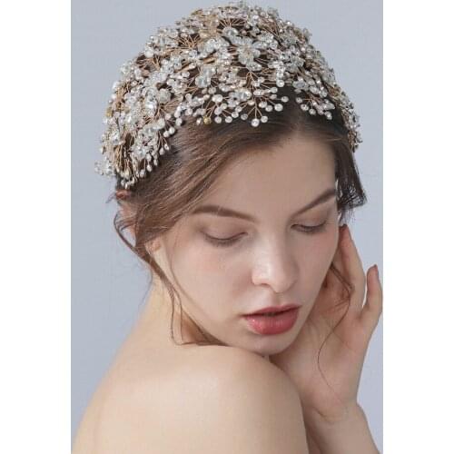 Exaggerated Bridal Jewelry Tiara Crown Luxury Handmade Hair Band Golden Wedding Dress Accessories
