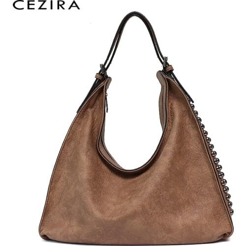 CEZIRA Brand Fashion Shoulder Bags for Women 2018 Designer Casual Big Tote Handbag Female Zipper Studs Pu Leather Ladies Purse