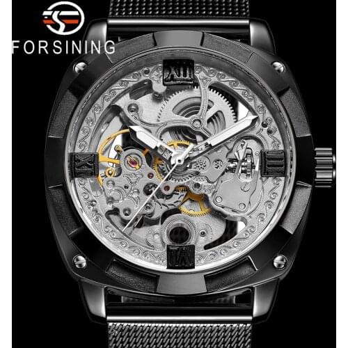 FORSINING Automatic Mechanical Men Wristwatch Military Male Clock Top Brand Luxury Skeleton Stainless Steel Man Watch Gift 8227