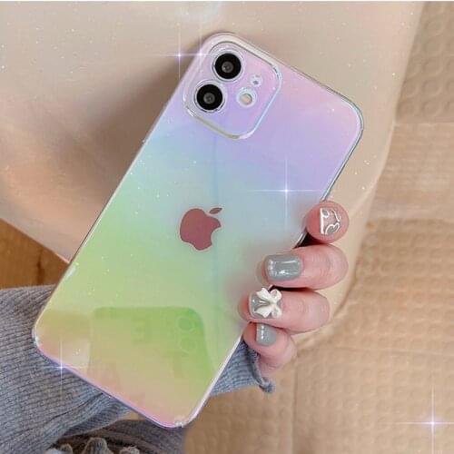 Laser Gradient Aurora Clear Phone Case For iPhone 11 12 Pro Max XR XS Max X 7 8 Plus Hard PC Camera Protection Colorful Cover