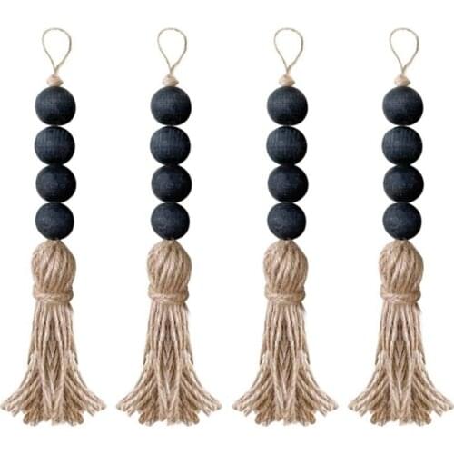 Closet Art Craft Farmhouse Rustic Wood Bead Garland Home Decor Hanging Drawer Knob Gift Pendant Door Handle with Tassels