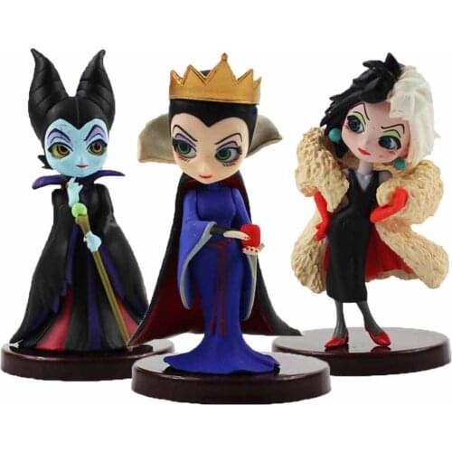 Disney 3PCS Q Posket Petit Villains Set Descendants 2 Maleficent Cruella de Vil Queen Action Figure Model Gift Toys for Children