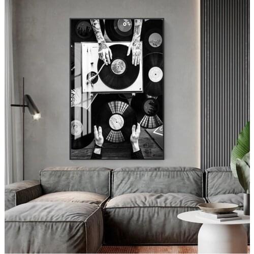 Photo Black White Wall Picture Living Room Decor Vinyl Records Lovers Wall Art Canvas Painting Nordic Poster And Print Vintage