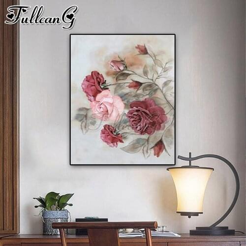 FULLCANG Pink peony blossoms diy 5d mosaic flowers diamond painting full square round drill rhinestone embroidery sale FC3031
