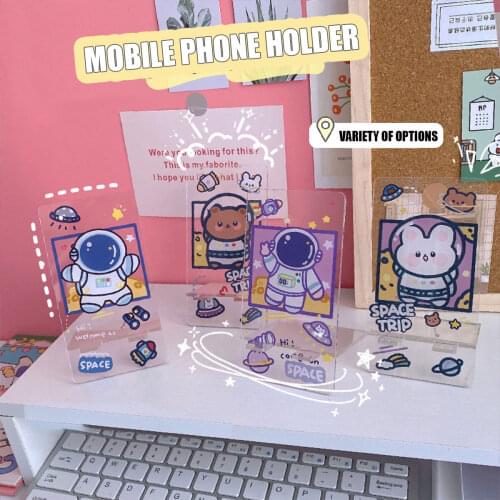 Kawaii Acrylic Phone Stand Bunny Desk Phone Holder Spaceman Transparent Student Lazy Desktop Stand Portable Tablet Stand