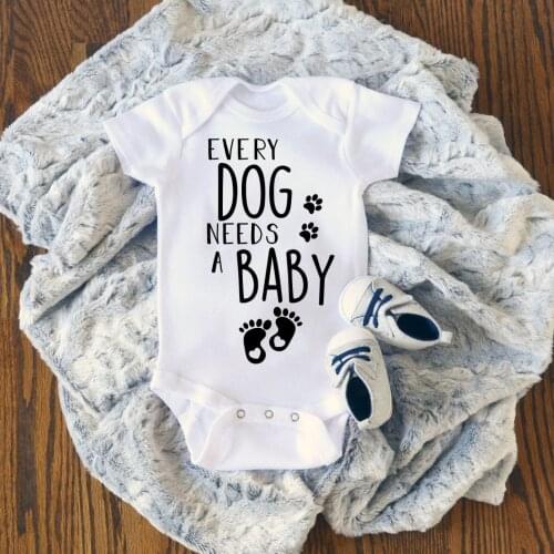 Every Dog Needs A Baby Boys Girls Funny Print Bodysuit Newborn Baby Shower Gift Toddler Short Sleeve Playsuit Fashion