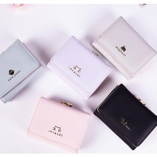 Womens Short Wallet Cute Animal Printed PU Leather Letter Hasp Card Holders Fashion Money Bag Small Change Purse