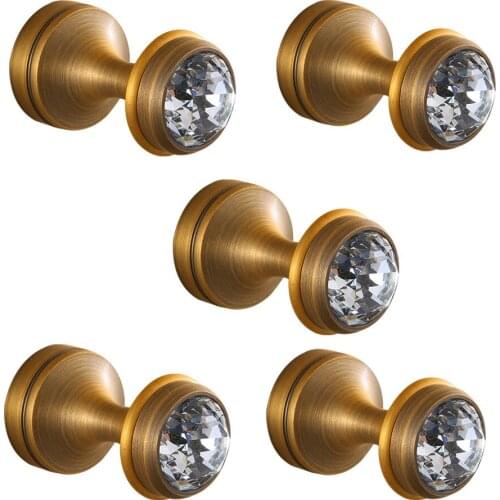 Leyden Modern Wall Mounted 5pcs a Set Antique ORB Golden Chrome White Brass And Crystal Robe Hooks For Bathroom Accessories