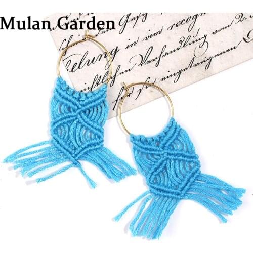 M&G New Fashion Cotton String Alloy Earrings Handmade Geometric Hollow Circle Tassel Earrings Party Accessories Birthday Gifts