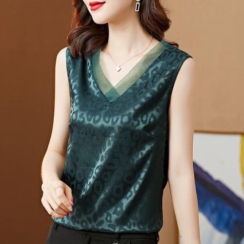 Leopard Print Satin Tank Top Women Summer Sleeveless V-Neck Patchwork Camisole Plus Size Slim Elegant Vest Casual T-shirt 5XL