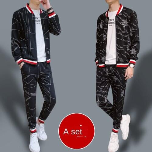 Men Leisure Set Sport Suits and Long-Sleeved Sweater Autumn New Two-Piece Mens Clothing Korean Fashion