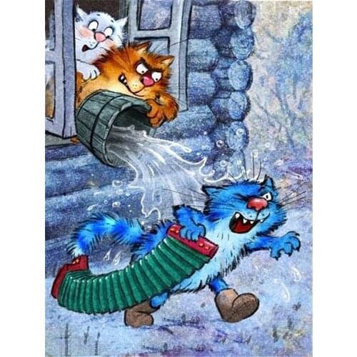 Cartoon Blue White Cat DIY Embroidery 11CT Cross Stitch Kits Needlework Craft Set Cotton Thread Printed Canvas Dropshipping