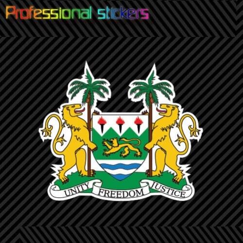 Sierra Leonean Coat of Arms Sticker Decal Adhesive Vinyl Sierra Leone Flag SLE Stickers for Cars, Bicycles, Laptops, Motos