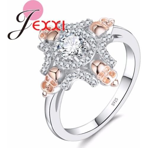 New Stylish High-End Cross Ring Sparkly Clear Zircon Bijoux White and Gold Color 925 Sterling Silver Finger Ring for Women
