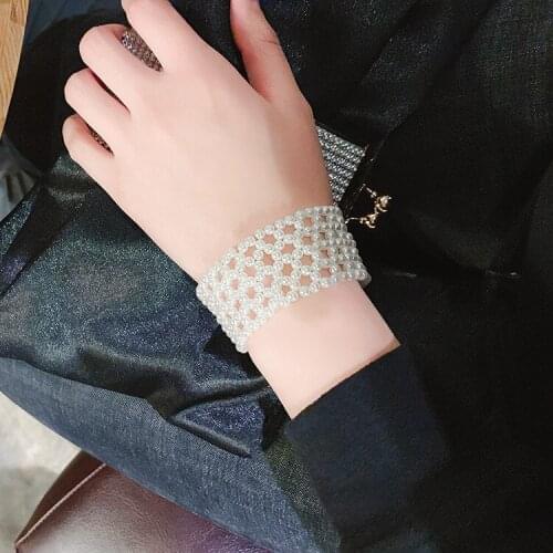 European and American New Pearl Braided Bracelets Female Ins Style Fairy Charming Elastic Bracelet Elegant Party Wedding Jewelry