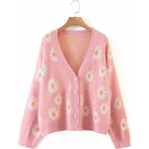 Autumn Winter Women Cardigans Warm Knitted Sweater Jacket Sweet Small Little Daisy Knit Cardigan Coat Lady Loose Sweaters tops