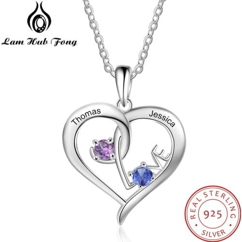 Personalized Love Heart Necklace Custom 925 Sterling Silver Name Necklace Fine Jewelry Valentines Day Women Gift (Lam Hub Fong)