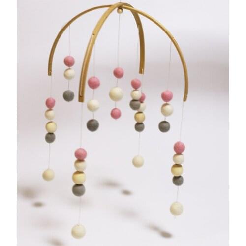 Nursery Wool Felt Balls Wooden Peal Baby Girl Mobile Decor Hanging Art Mobile Baby Chandelier Photography Props Newborn Gift