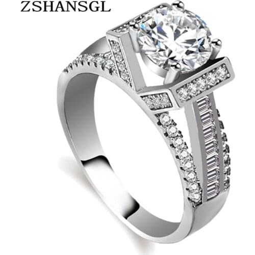 Luxurious Silver Color Rings For Women Engagement Anillos Cz Crystal Bague Femme Anel Feminino Silver Jewelry Masonic