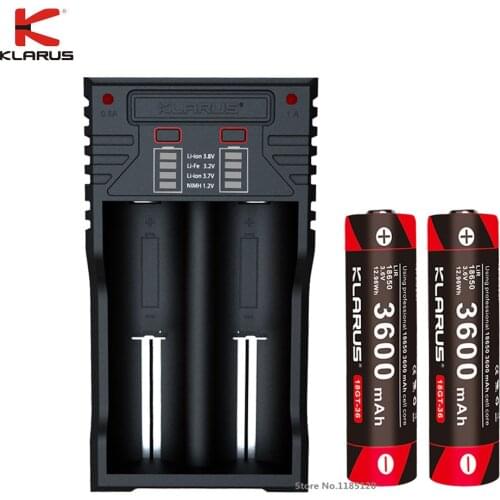 KLARUS K2 USB Charging Smart Charger + 2pcs Klarus 18650 3600mAh li-ion 18GT-36 batteries
