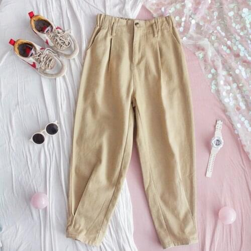 Spring New Casual pants Female Wild High waist Loose Ins Young Girl Student Harajuku Solid color Harem pants ulzzang Mori Girl