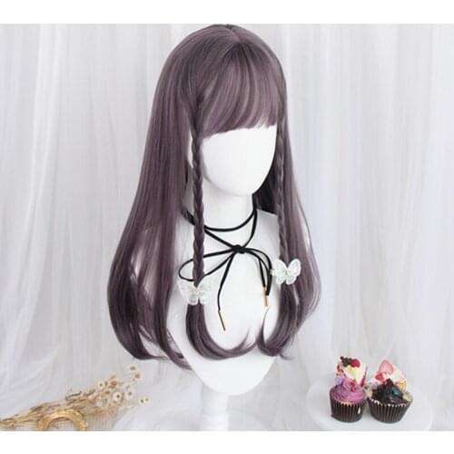 VICWIG 22 Inch Long Ladies Synthetic Hair Mixed Purple Cosplay Wig With Bangs Heat-Resistant Wig For Women