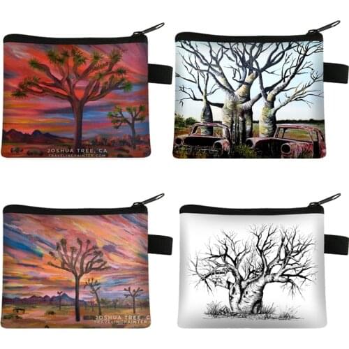 Vintage Coin Purses Women Girls Tree Print Mini Wallet Printing Cash Card Wallet Fashion Clutch Mini Handbags Money Zero Bag