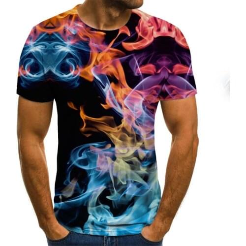 High Quality 2020 New Fashion Men T-shirt Three-dimensional 3D Printed T-shirt flame Top Oversized t shirt